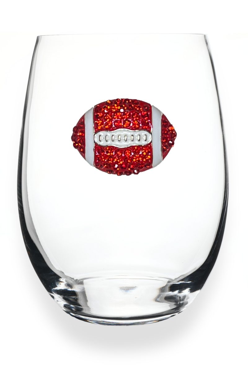 Football Jeweled Stemless Wine Glass