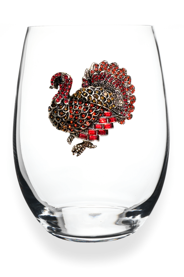 Thanksgiving Turkey Jeweled Stemless Wine Glass