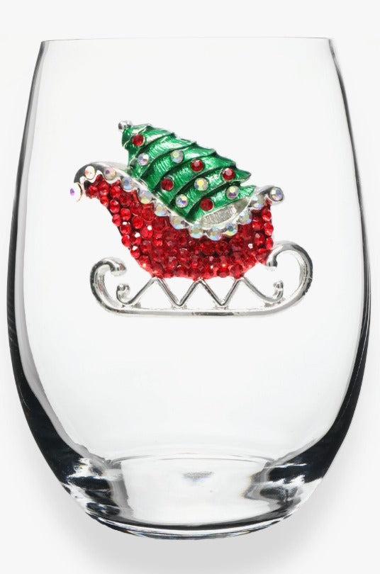 Christmas Sleigh Jeweled Stemless Glass