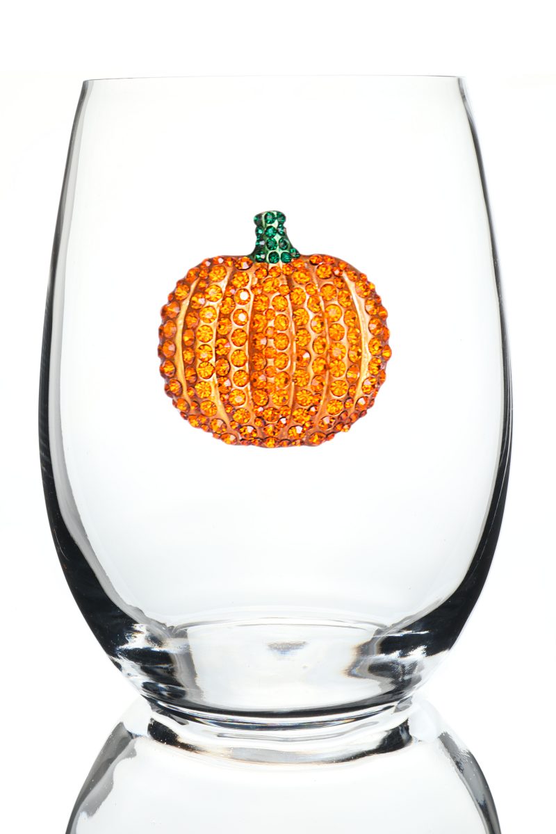 Pumpkin Jeweled Stemless Wine Glass