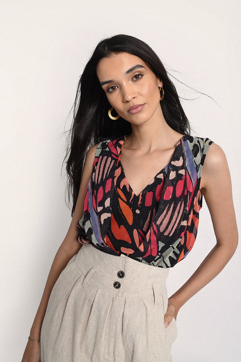 Printed Voile Sleeveless Top
