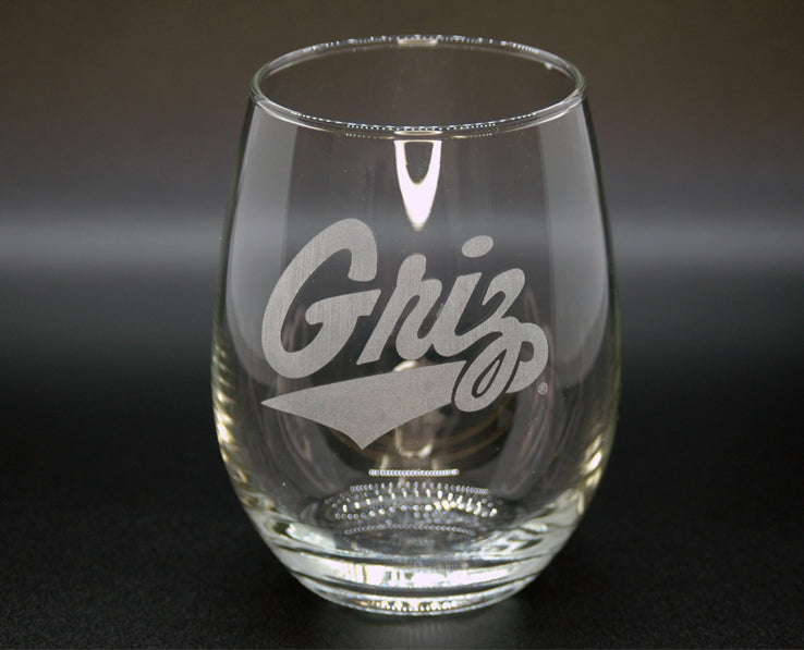 Montana Griz Etched Wine Glass