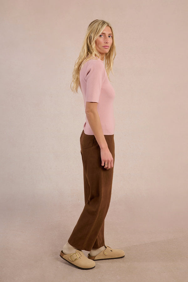 Ladies Ribbed Knitted Short-Sleeved Sweater