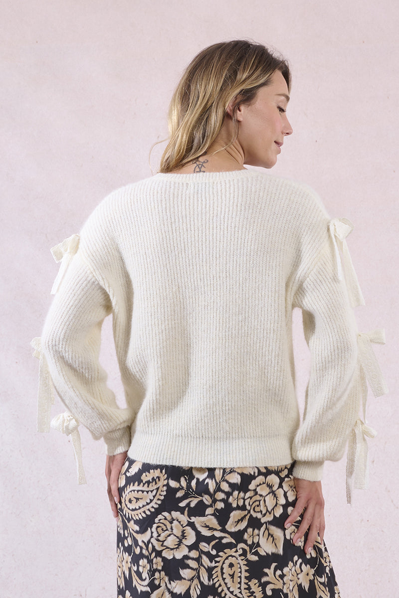 Ladies Knitted Sweater with Lace Bows