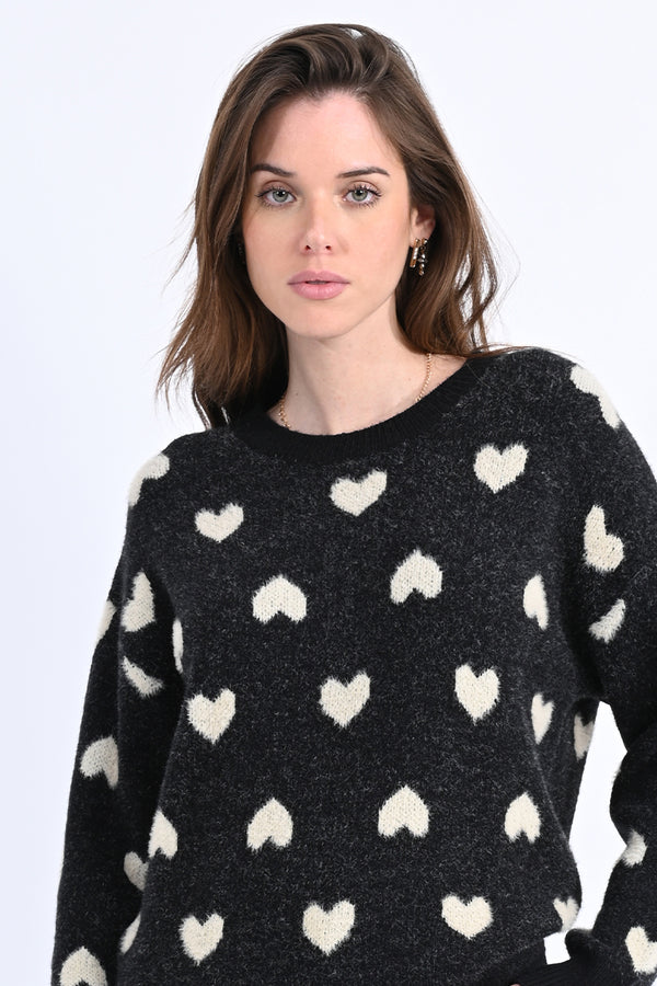 Heart Patterned Knitted Sweater