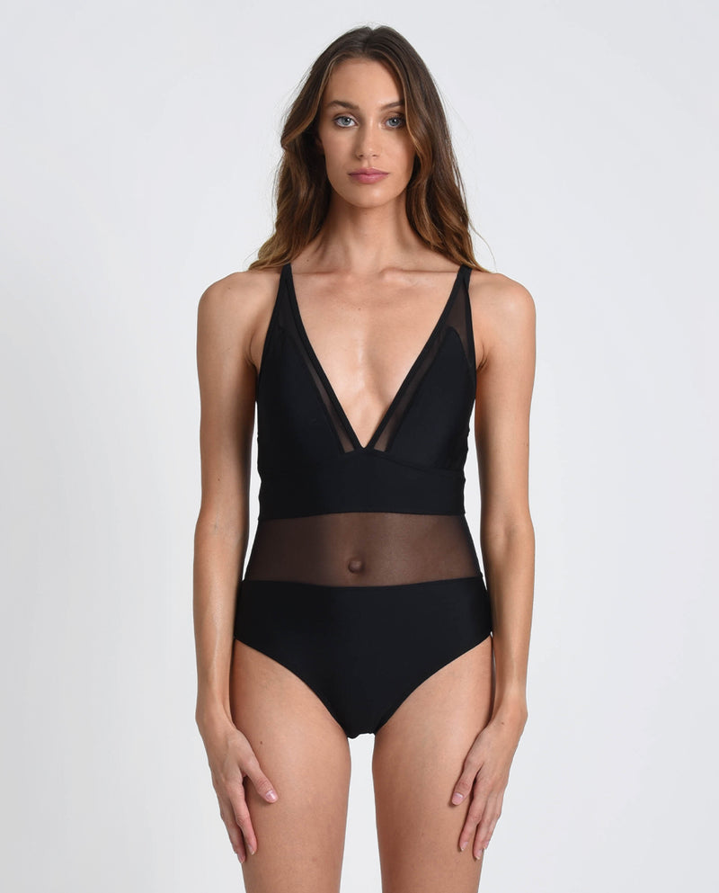 Ladies One-Piece Swimsuit with Mesh