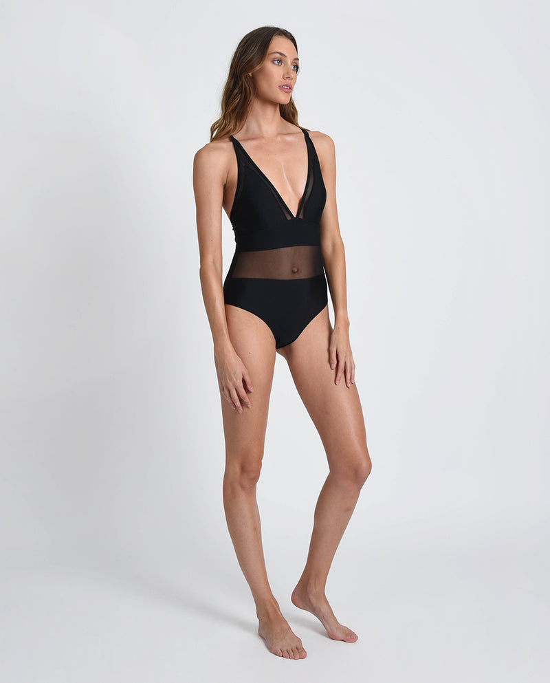Ladies One-Piece Swimsuit with Mesh