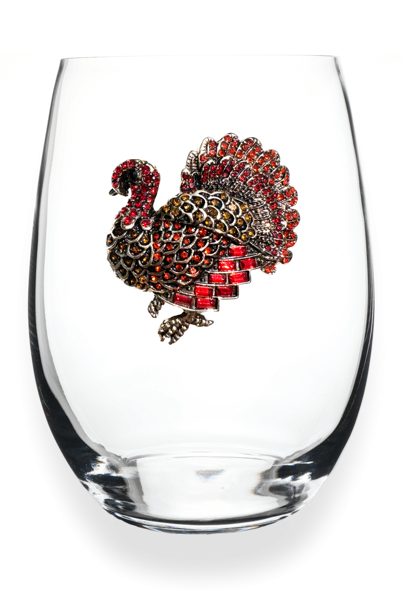 Thanksgiving Turkey Jeweled Stemless Wine Glass
