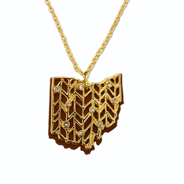 State Lines Collection- Ohio Gold Crystal and Suede State Necklace