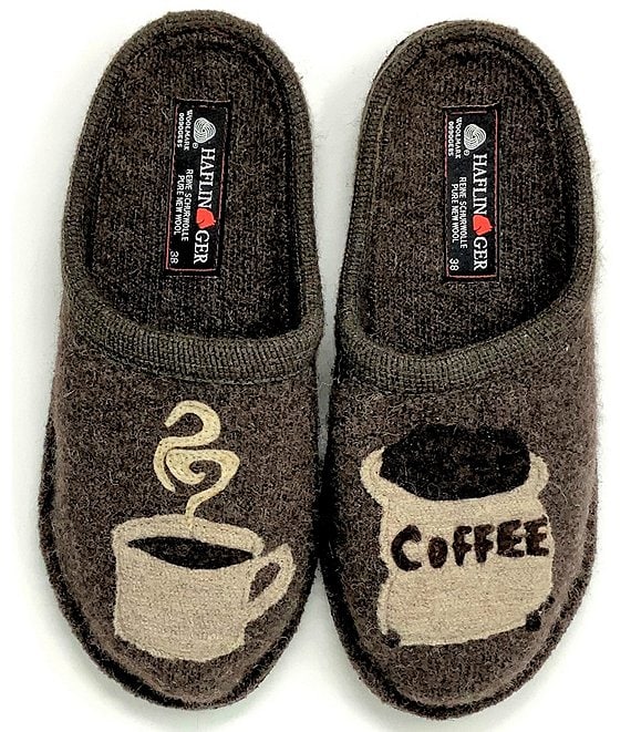 Coffee Appliqued Wool Mule Slippers