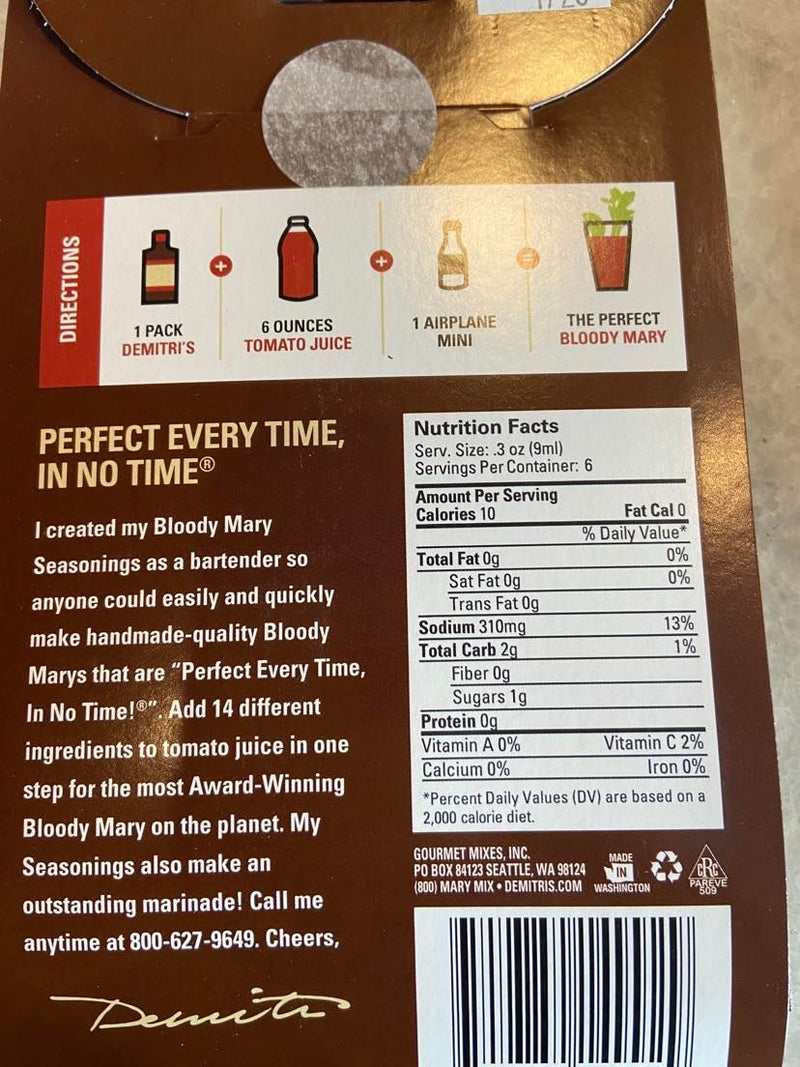 DEMITRI'S SINGLE SERVE (TO-GO) BLOODY MARY MIX
