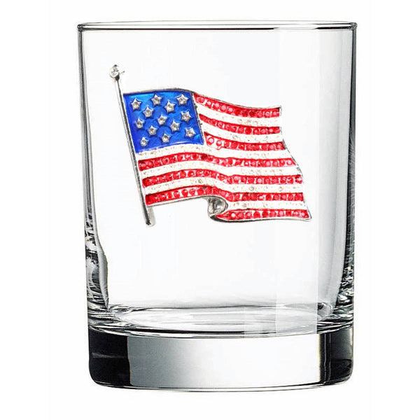 American Flag Jeweled Double Old-Fashioned Glass