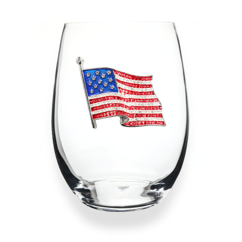 American Flag Jeweled Stemless Wine Glass