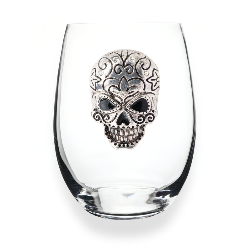 Skull Jeweled Stemless Wine Glass