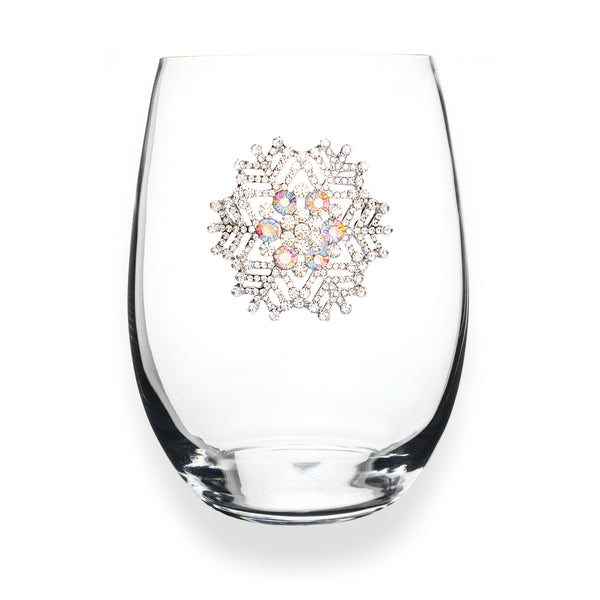 Snowflake Jeweled Stemless Wine Glass