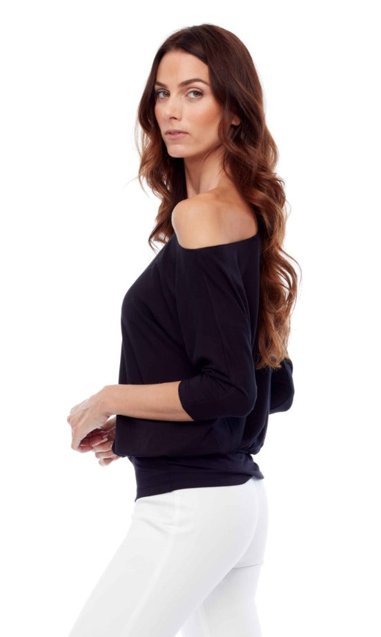 Bamboo Knit Off-the-Shoulder Long Sleeve Top