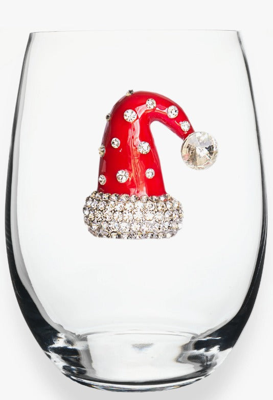Christmas Hat Jeweled Stemless Glass