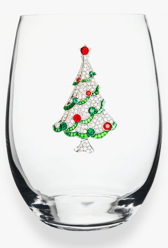 Christmas Tree Jeweled Stemless Glass