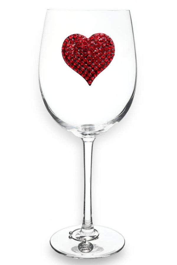 Red Heart Jeweled Stemmed Glass