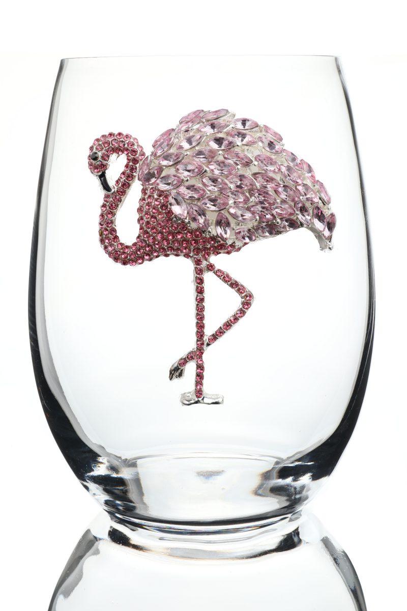 Flamingo Jeweled Stemless Wine Glass