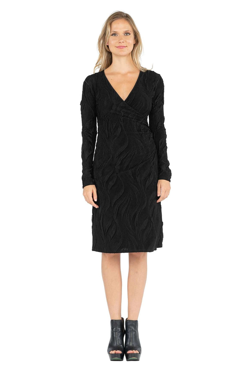 Long Sleeve Fold Over Dress S / Crinkle Black Long Sleeve Fold Over Dress S / Crinkle Black
