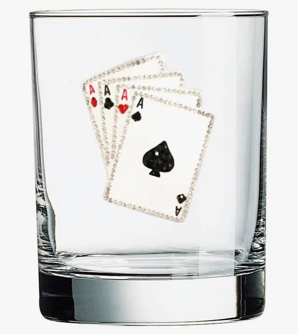 Playing Cards Jeweled Double Old-Fashioned Glass
