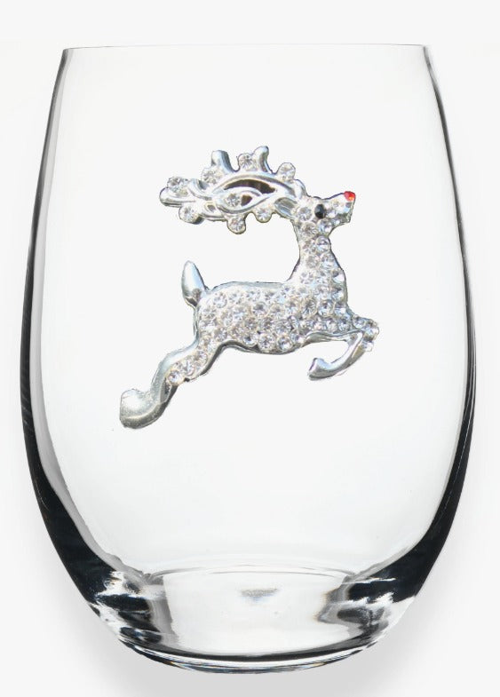 Reindeer Jeweled Stemless Glass