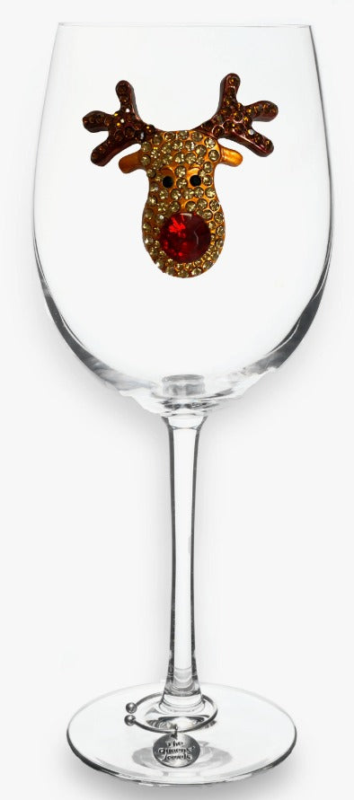 Rudolph Red Nosed Jeweled Stemmed Glass