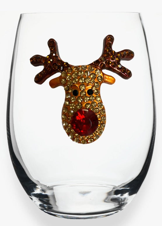 Rudolph Jeweled Stemless Glass