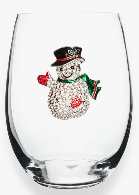 Snowman Jeweled Stemless Glass